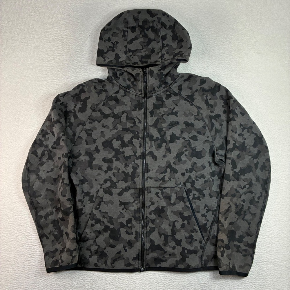 Nike Tech Fleece Full Zip Hoodie Men L Gray Camo Jacket CJ5975-010